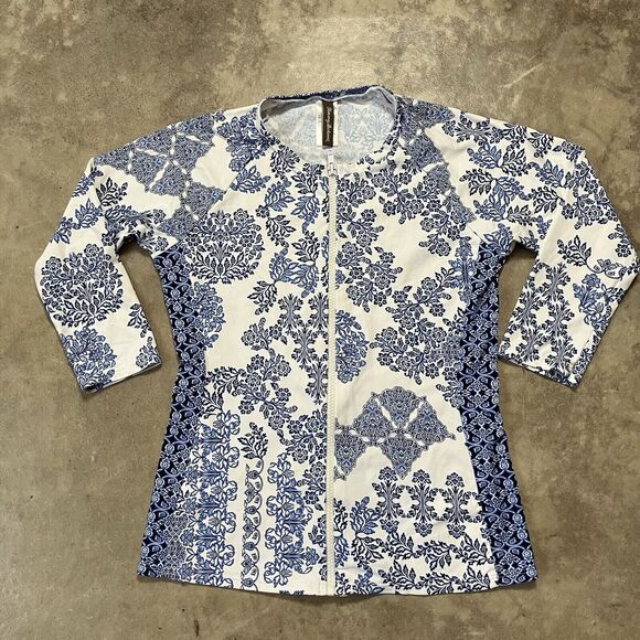 Tommy Bahama Other - Tommy‎ Bahama Swim Top Womens XS Full Zip Long Sleeve White Blue Floral